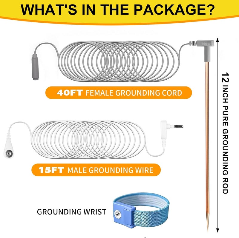 FEUNLEM Copper Grounding Rod Kit - 40ft Heavy Duty Female Ground Cord & Wristband, Portable Earthing System Use with Grounding Mats, Sheet, Blankets, Pillowcases - Image 3